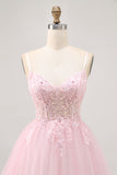 Robe de cocktail en tulle corset rose à corset avec appliques