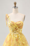 Jaune une épaule paillettes imprimées une robe de bal en ligne