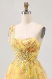 Jaune une épaule paillettes imprimées une robe de bal en ligne
