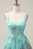 Corset vert Robe courte de bal florale trapèze avec lacets dans le dos