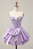 Robe courte à paillettes bretelles à paillettes violettes scintillantes avec noeud