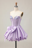 Robe courte à paillettes bretelles à paillettes violettes scintillantes avec noeud