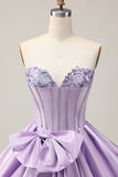 Robe courte à paillettes bretelles à paillettes violettes scintillantes avec noeud