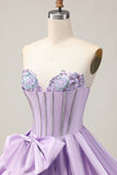 Robe courte à paillettes bretelles à paillettes violettes scintillantes avec noeud