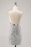 Corset argent col V moulant miroir Homecoming Dress