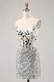 Corset argent col V moulant miroir Homecoming Dress