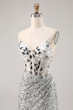 Corset argent col V moulant miroir Homecoming Dress