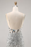 Corset argent col V moulant miroir Homecoming Dress