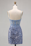 Corset gris bleu moulante paillettes Homecoming Dress