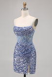 Corset gris bleu moulante paillettes Homecoming Dress