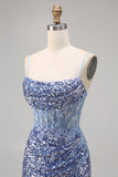 Corset gris bleu moulante paillettes Homecoming Dress