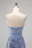 Corset gris bleu moulante paillettes Homecoming Dress