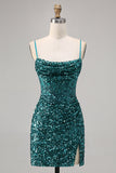 Corset gris bleu moulante paillettes Homecoming Dress
