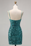 Corset gris bleu moulante paillettes Homecoming Dress