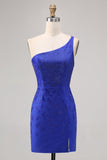 Robe moulante moulante perlée à une épaule bleu royal