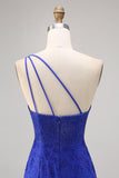 Robe moulante moulante perlée à une épaule bleu royal