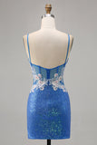 Robe moulante à sequins scintillants bleu fleuri