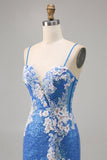 Robe moulante à sequins scintillants bleu fleuri