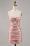Blush Cut Out Ruched Tight Glitter Robe de cocktail
