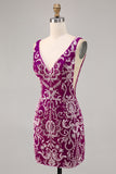 Robe moulante moulante perlée fuchsia scintillante pour les retrouvailles