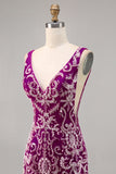 Robe moulante moulante perlée fuchsia scintillante pour les retrouvailles