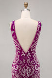 Robe moulante moulante perlée fuchsia scintillante pour les retrouvailles