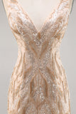 Robe moulante de retour au pays champagne perlé avec paillettes
