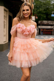 Blush A Line Robe De Cocktail à plusieurs niveaux avec fleurs 3D