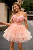 Blush A Line Robe De Cocktail à plusieurs niveaux avec fleurs 3D