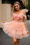 Blush A Line Robe De Cocktail à plusieurs niveaux avec fleurs 3D