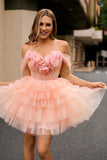 Blush A Line Robe De Cocktail à plusieurs niveaux avec fleurs 3D