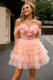 Blush A Line Robe De Cocktail à plusieurs niveaux avec fleurs 3D