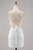 Robe de bal corset moulante blanche scintillante avec appliques