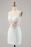Robe de bal corset moulante blanche scintillante avec appliques