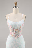 Robe de bal corset moulante blanche scintillante avec appliques
