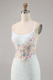 Robe de bal corset moulante blanche scintillante avec appliques