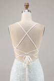 Robe de bal corset moulante blanche scintillante avec appliques