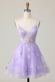 Robe de balle en tulle violet à une ligne avec appliques
