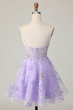 Robe de balle en tulle violet à une ligne avec appliques