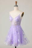 Robe de balle en tulle violet à une ligne avec appliques