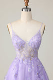 Robe de balle en tulle violet à une ligne avec appliques