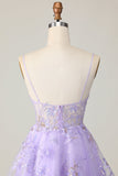 Robe de balle en tulle violet à une ligne avec appliques