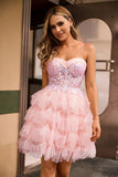 Robe De Cocktail corset rose à plusieurs niveaux avec paillettes