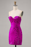Robe bustier moulante fuchsia perlée Homecoming