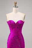 Robe bustier moulante fuchsia perlée Homecoming