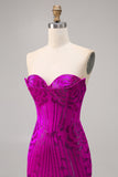 Robe bustier moulante fuchsia perlée Homecoming