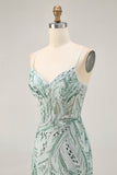 Robe de cocktail moulante aux alentours perlée verte avec lacets dans le dos