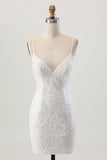 Robe de cocktail moulante à sequins à sequins blanche scintillante