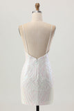 Robe de cocktail moulante à sequins à sequins blanche scintillante