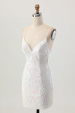 Robe de cocktail moulante à sequins à sequins blanche scintillante